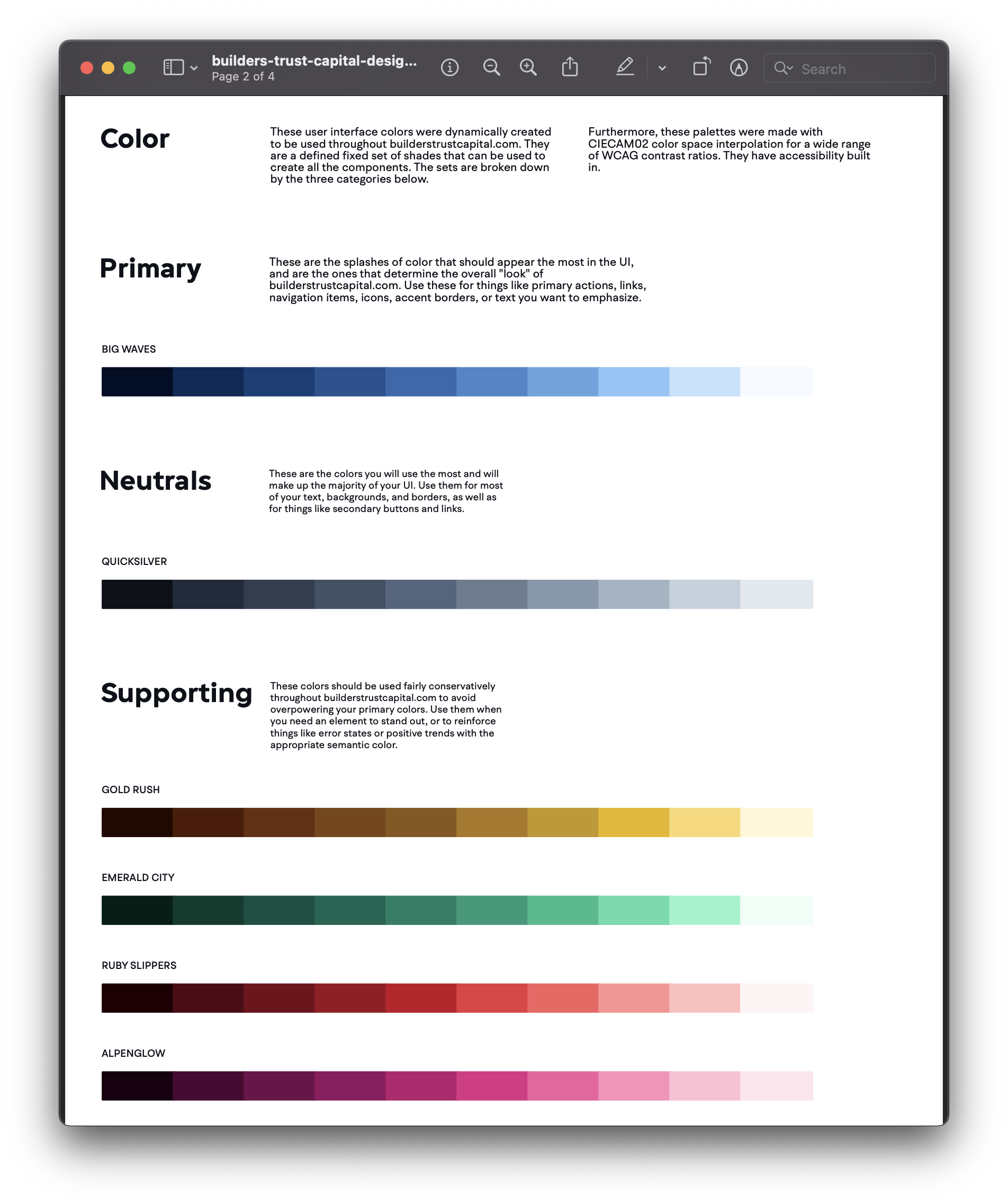 Screenshot of the style guide for Builders Trust Capital