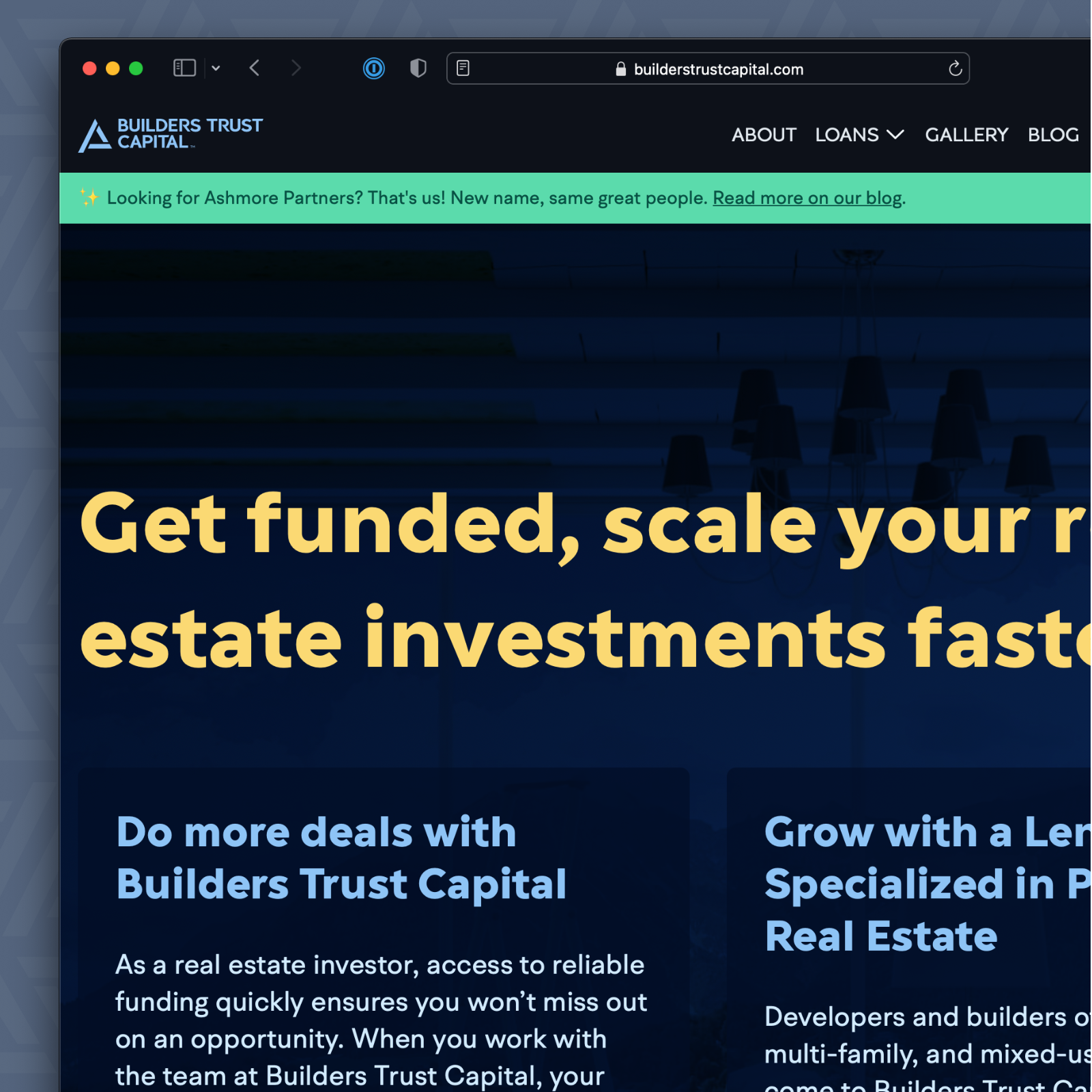 Screenshot of the home page design for Builders Trust Capital